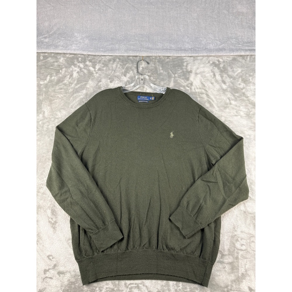 Polo Ralph Lauren Sweater Mens XL Merino Wool Green Crew Neck Pony EUC